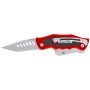 Einhell Universalmesser 2-in-1 mit rotem Griff und zwei Klingen: Taschenmesser- und Trapezklinge.
