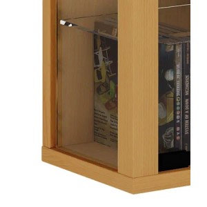 Detailansicht: Wandhängende Vitrine Vitrosa Maxi mit Glastüren und Glasböden im Buche Dekor.