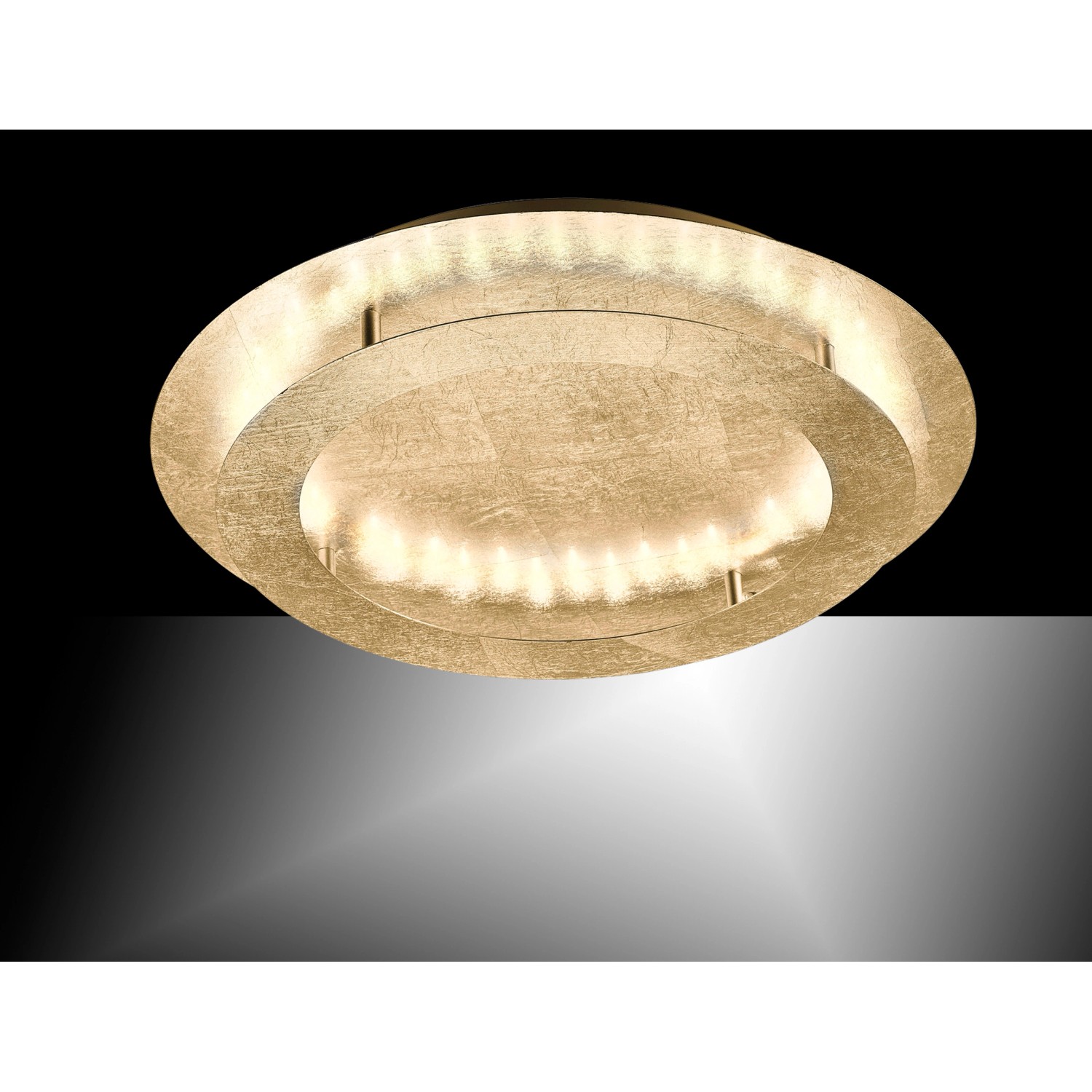 Goldene LED-Deckenleuchte Nevis von Paul Neuhaus, Ø 50 cm. Moderne Lampe aus Eisen mit warmweißem Licht.