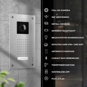 Balter Entri L Video Türklingel mit App Komplettset für Einfamilienhaus mit 1x 7 Zoll Monitor Unterputz