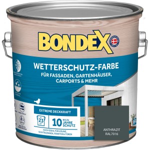 Eimer Bondex Wetterschutz-Farbe, RAL 7016 Anthrazit, 2,5 l, für Holz im Außenbereich.