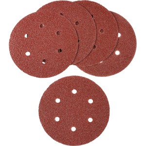 Set aus 5 gelochten LUX Schleifauflagen für Exzenterschleifer, Körnung 40, Durchmesser 150 mm.