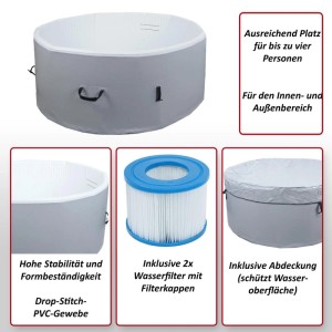 MCW Whirlpool N97 Ersatz-Pool, aufblasbar, rund, Ø150cm, mit Filter, Abdeckung und Zubehör.