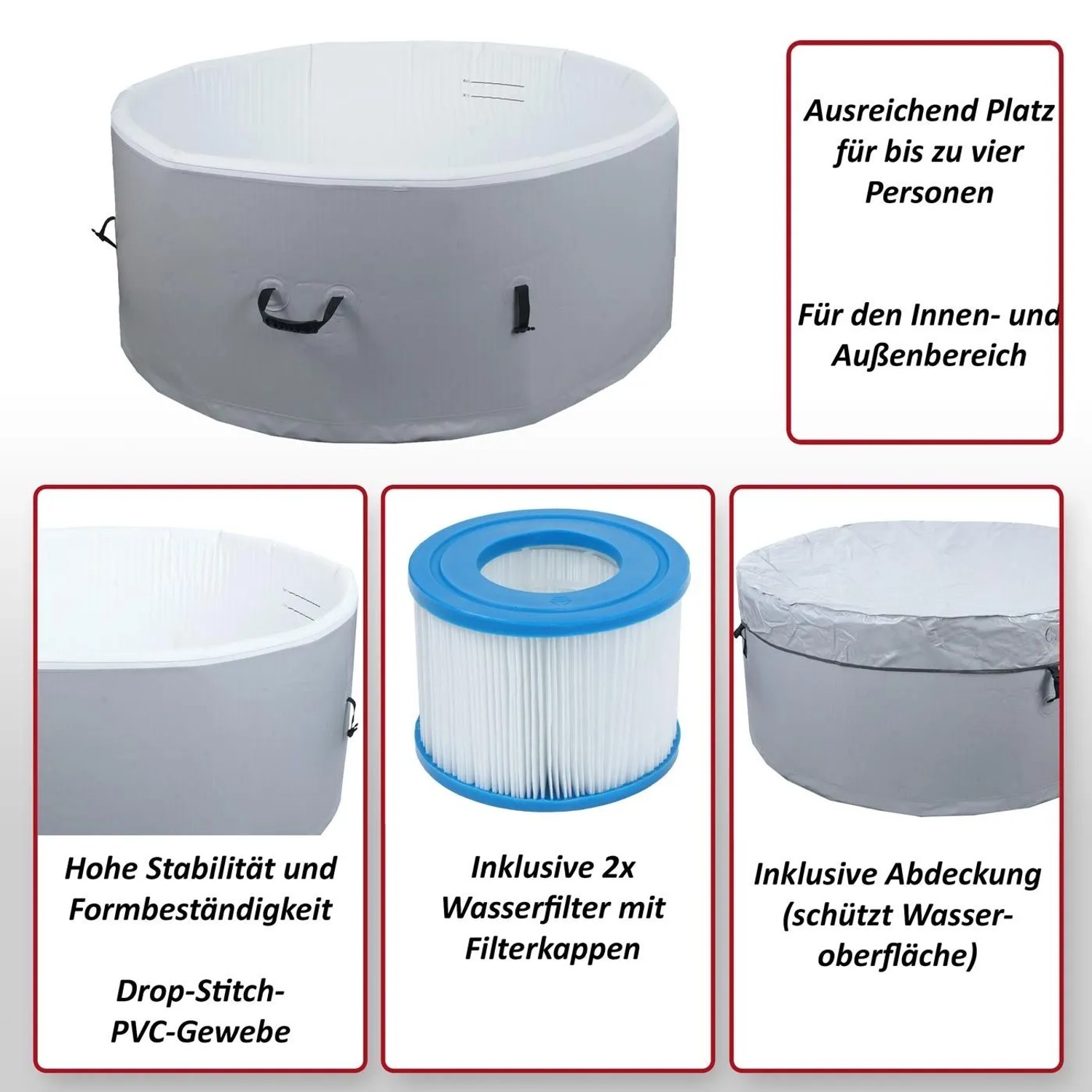 MCW Whirlpool N97 Ersatz-Pool, aufblasbar, rund, Ø150cm, mit Filter, Abdeckung und Zubehör.