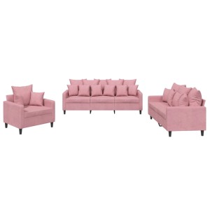 vidaXL 3-Tlg Sofagarnitur mit Kissen Rosa Samt 3201683
