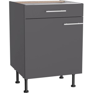 Optifit Ingvar420 Küchenunterschrank, 60 cm, Anthrazit matt, mit Schublade und Tür.
