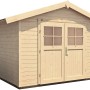 Naturbelassenes weka Gartenhaus 122 mit Satteldach und Doppeltür aus Holz.