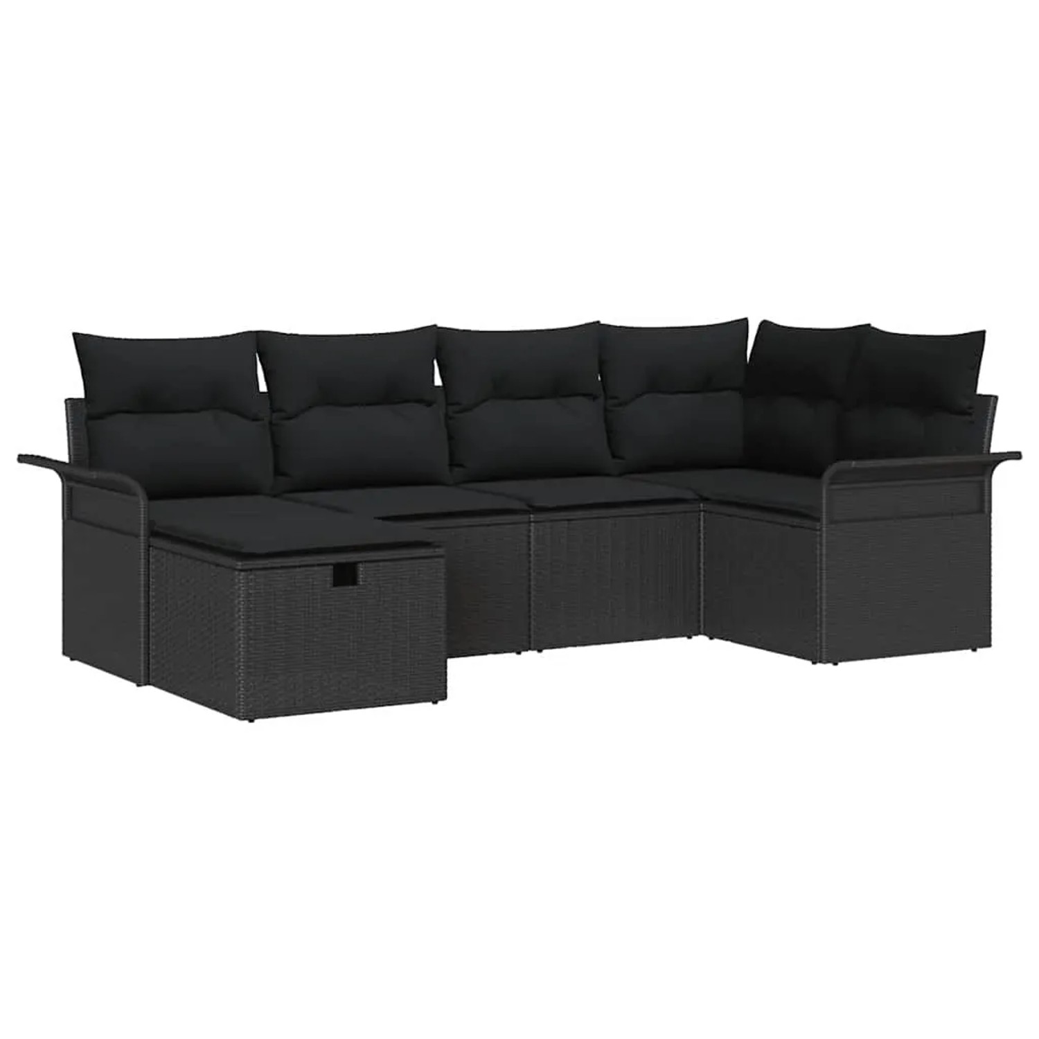 vidaXL Garten-Sofa-Set mit Kissen 6-Tlg Schwarz Poly Rattan 3360214