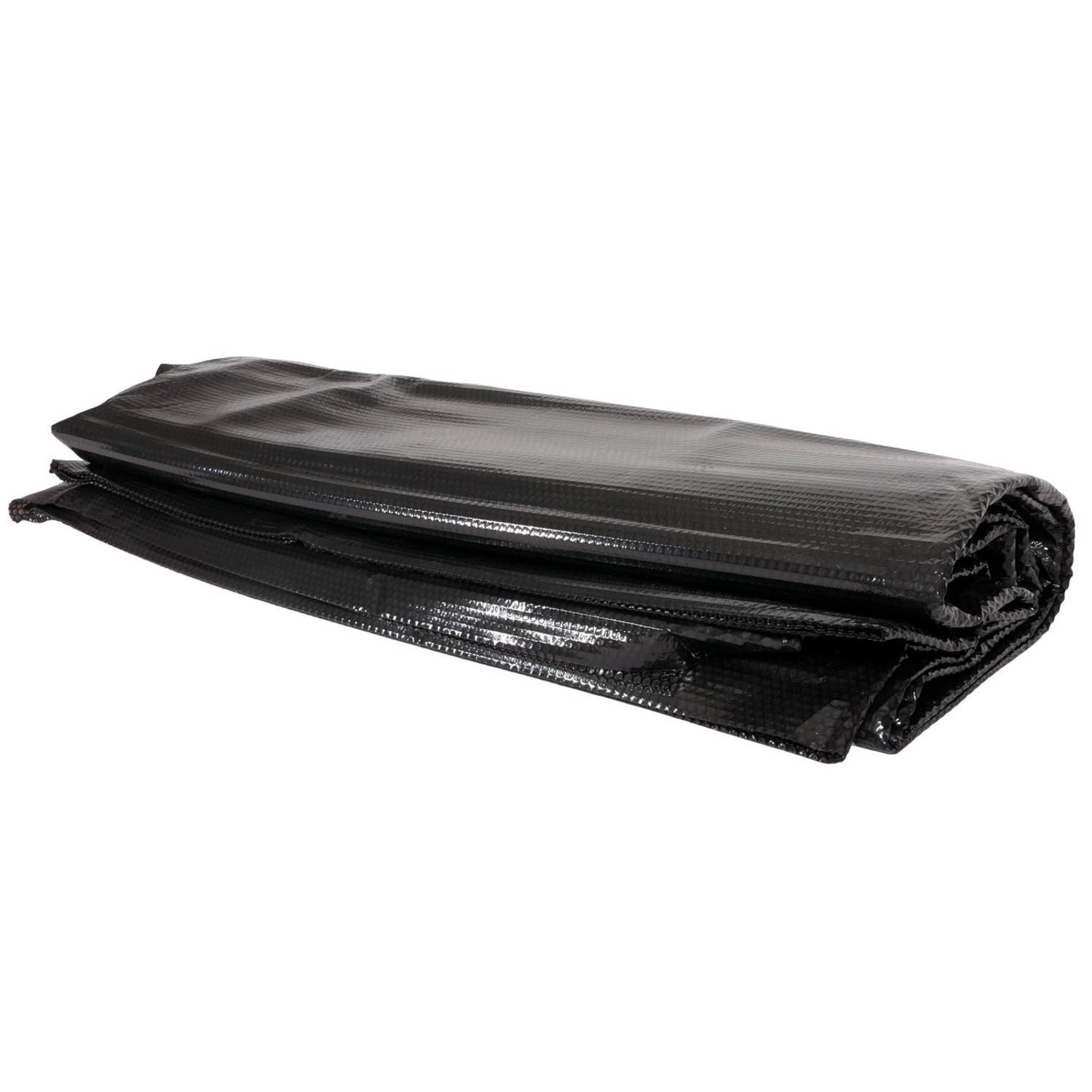 Zusammengelegte, rechteckige MCW Pool-Abdeckung (6x4m) aus schwarzer PE-Folie.