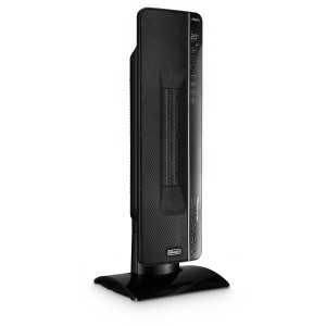 Schwarzer DeLonghi Keramikheizer TCH 8993ER.BC mit digitalem Display und Kippschutz.