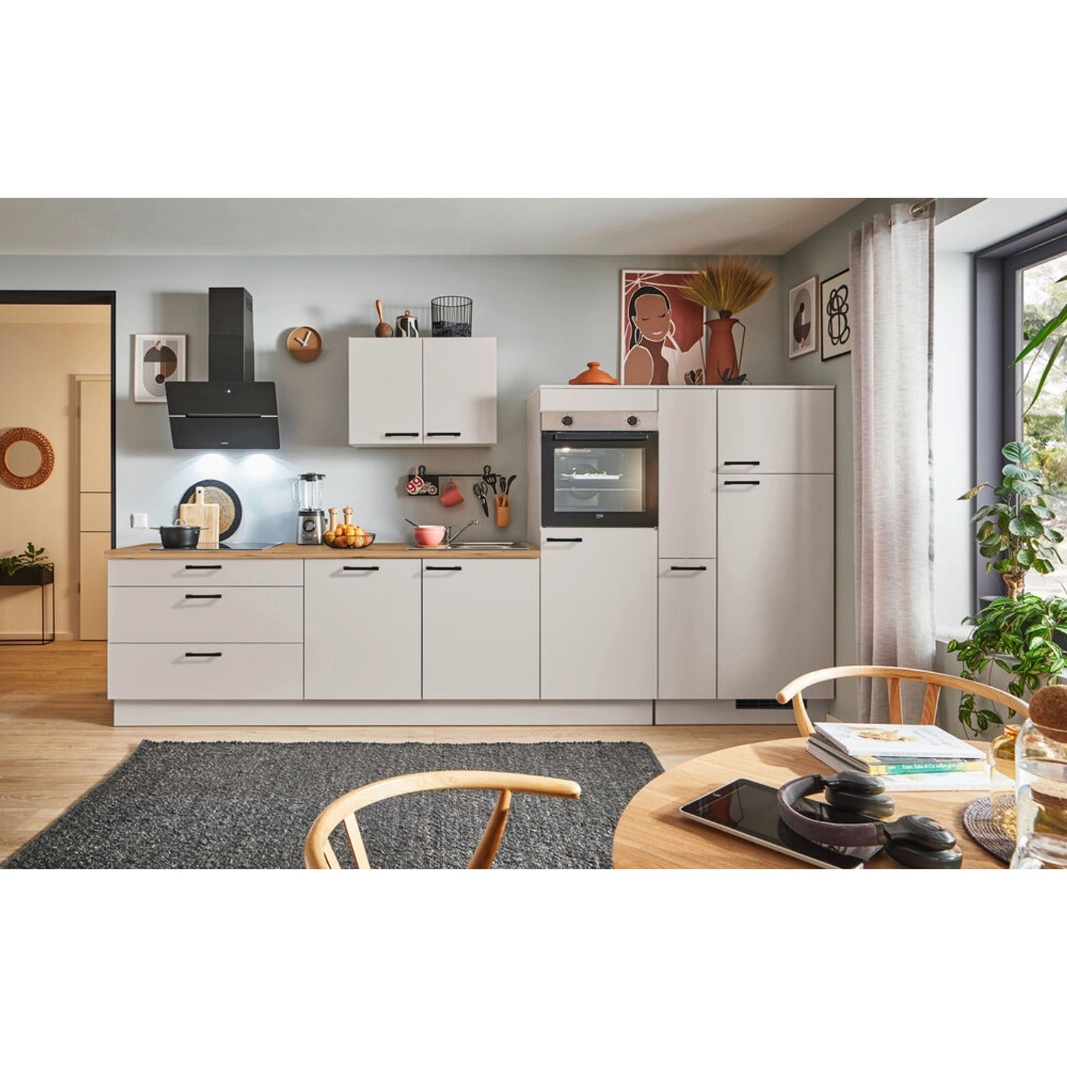 pino Küchenzeile 370cm Kaschmirgrau Anschlag rechts 1Geräte-, 1 Apothekersc günstig online kaufen