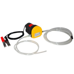 Eufab Öl-Absaugpumpe 12V, gelb-schwarz, mit Kabel und Klemmen für den Ölwechsel.