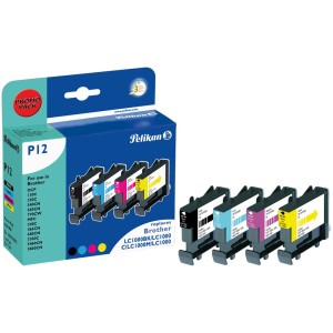 Pelikan Tintenpatronen PromoPack P12 für Brother Drucker, Set mit Schwarz, Cyan, Magenta und Gelb.