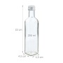 Transparente Glasflasche mit silberfarbenem Schraubverschluss, 250 ml, mit Maßangaben.