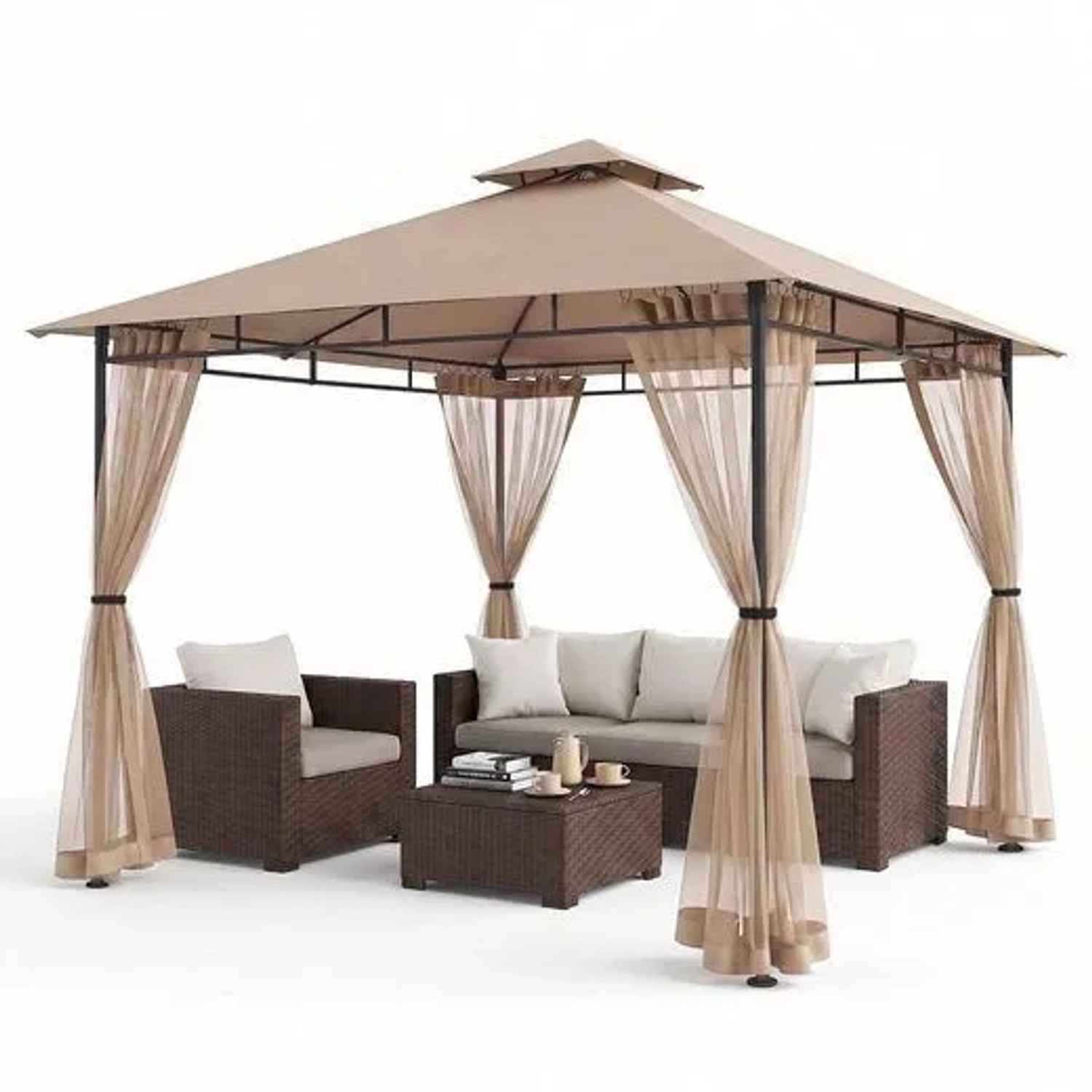 Sekey Pavillon 3x3 m mit Moskitonetz Doppeldach Wasserdicht Windfest