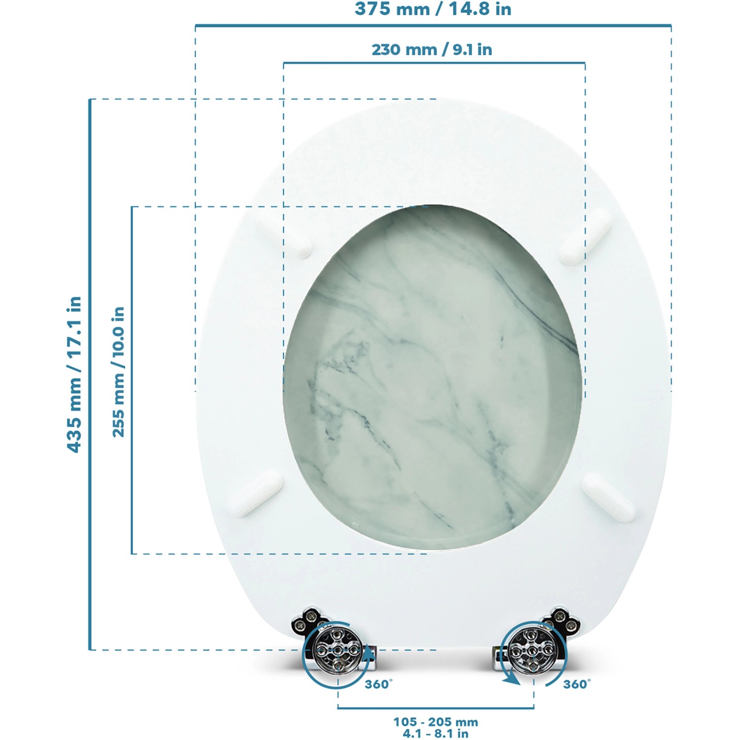 Sanfino WC-Sitz Marmor, Toilettendeckel aus Holz mit Absenkautomatik, Maße