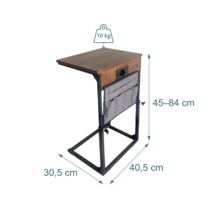 Relaxdays Beistelltisch MDF Eisen Braun Schwarz Grau Höhenverstellbar 45 bis 84 cm x 40,5 cm x 30,5 cm