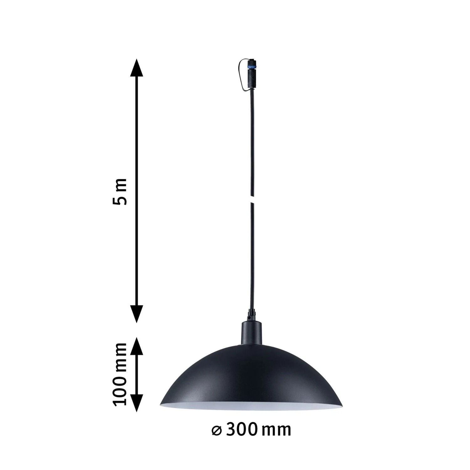 Anthrazitfarbene Paulmann Plug & Shine Mapalo Pendelleuchte für Außen, 30 cm Durchmesser.