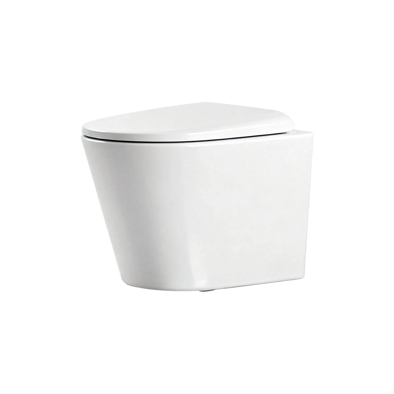 Emke Spülrandloses Wand-WC Tiefspül-WC in D-Form Toiletten mit Softclose WC-Sitz Glänzend Weiß