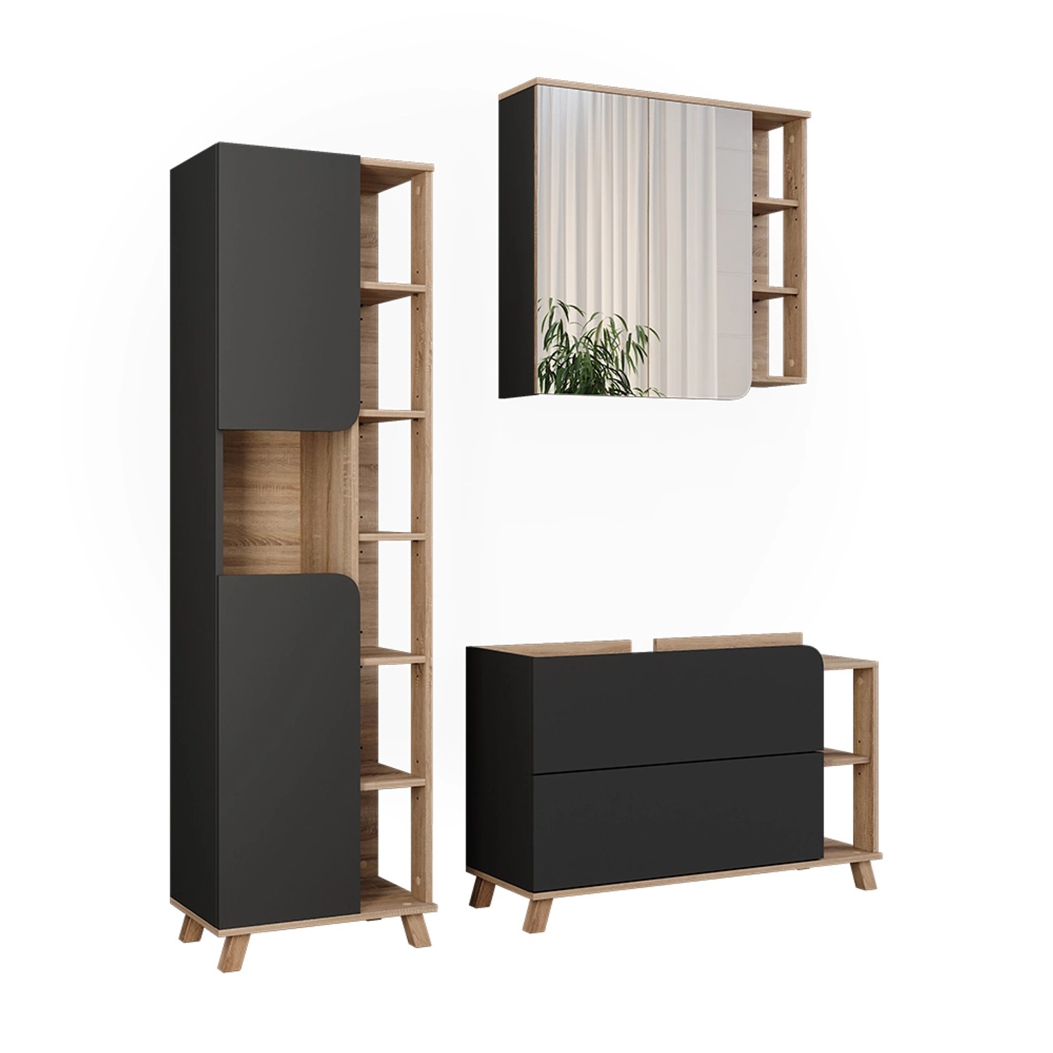 Vicco Badmöbel-Set Karen Sonoma/Anthrazit 3 Teile Opt 2 günstig online kaufen