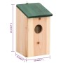 Holz-Vogelhaus mit grünem Dach zum Aufhängen, Detailaufnahme.
