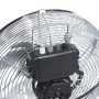 Detailaufnahme: TroniTechnik Bodenventilator mit drei Geschwindigkeitsstufen und silbernem Schutzgitter.