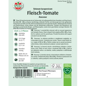 Sperli Fleischtomate Anacoeur Samenpackung mit rot-gelben Tomaten. Gemüsesamen für aromatische Tomaten.