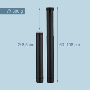 Relaxdays Posterrolle Kunststoff Schwarz Ausziehbar mit Gurt 63 cm x 8,5 cm 380 g