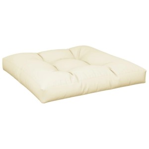 Cremefarbenes Palettenkissen 70x70x12 cm aus wasserabweisendem Polyesterstoff, ideal als Sitzkissen für Gartenmöbel.