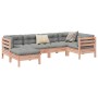6-teilige Garten-Sofagarnitur aus Douglasie mit grauen Kissen. Modulares Lounge-Set für Terrasse und Garten.