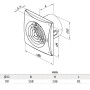 Technische Zeichnung VENTS Quiet 100 TP Abluftventilator mit Maßen für Wand- und Deckenmontage.