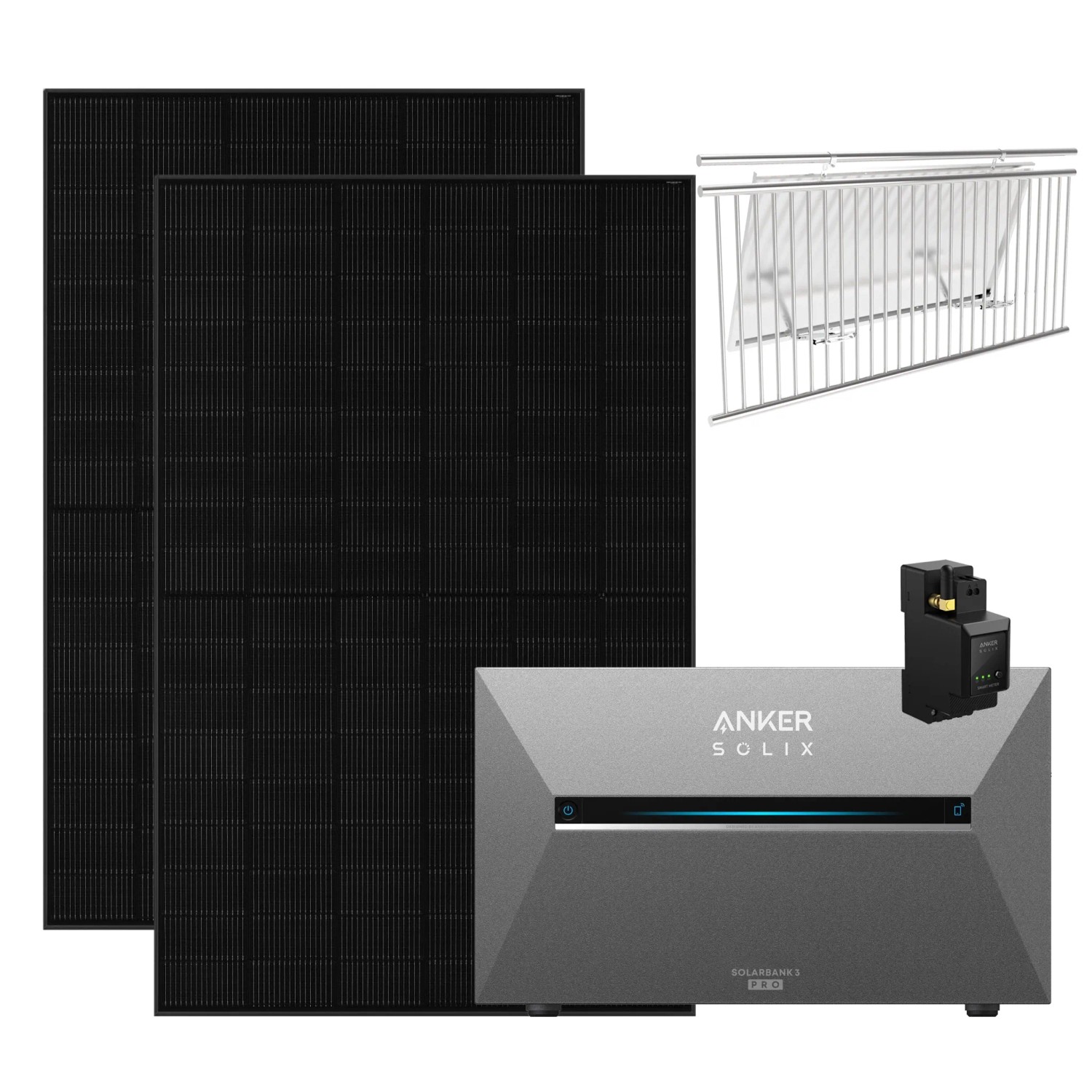 Anker SOLIX 3 Pro 910W Balkonkraftwerk mit 2×455W Modulen, Smart Meter, IP65 mit Halterung für Balkongeländer