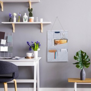 Relaxdays Hängeorganizer Filz Holz Grau 2er Set Flechtoptik 60 cm x 41 cm x 3 cm 0,28 kg