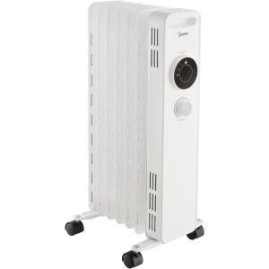 Weißer Midea Ölradiator NY1507-20M mit 7 Heizrippen und Bedienelementen.