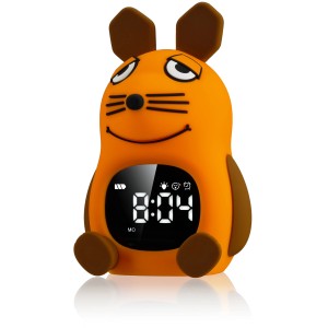 Orangefarbener DieMaus Lichtwecker im Maus-Design für Kinder.