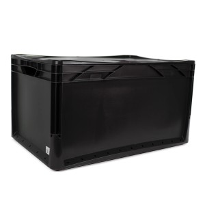 Schwarze Eurobox 60x40x32 cm Vollwand, Aufbewahrungsbox aus robustem Kunststoff.