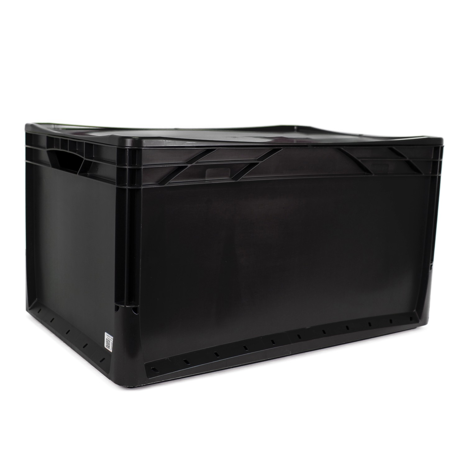 Schwarze Eurobox 60x40x32 cm Vollwand, Aufbewahrungsbox aus robustem Kunststoff.