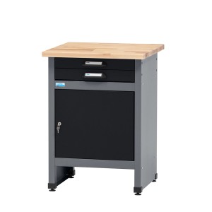 Küpper Werkbank mit Tür und 2 Schubladen, schwarz-hellgrau, FSC®-zertifiziert.