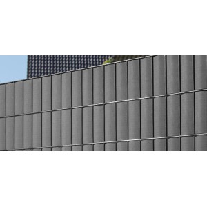 Anthrazitfarbene Floraworld Sichtschutzstreifen aus PP für Doppelstabmattenzaun, 5 Stück.
