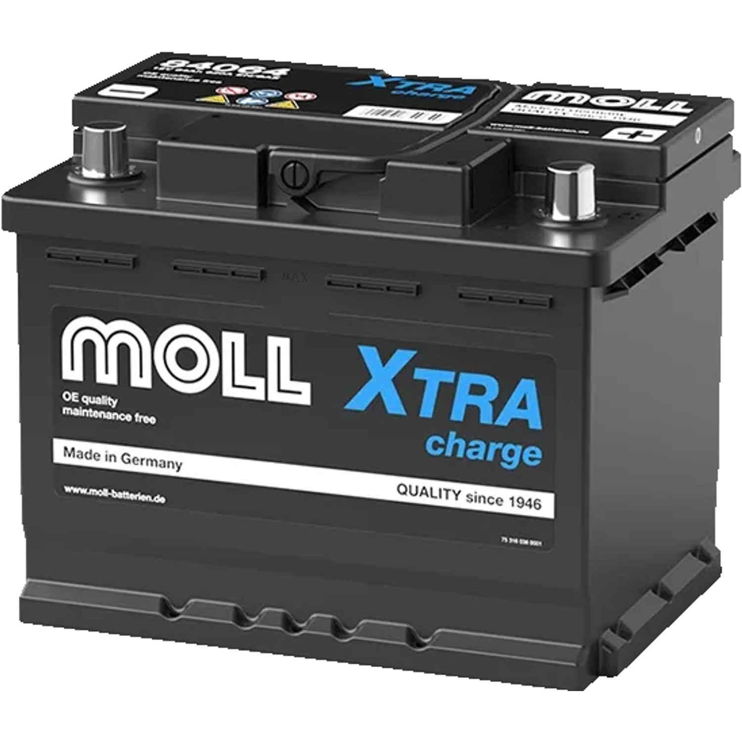 MOLL Batterien 84064 12V 64Ah 620A Xtra Charge Starterbatterie Made in Germany