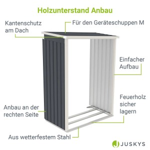 Juskys Holzunterstand für Geräteschuppen M (rechts): Anbau aus Stahl für Kaminholz Lagerung.