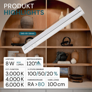 LUXULA LED Unterbauleuchte 2er Set, dimmbar, CCT, schwenkbar, 55cm, 8W, weiß. Küchenbeleuchtung.