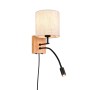 Trio LED-Wandleuchte Nilam mit Lesearm, Holz-Optik und Stoffschirm, 18x38cm.