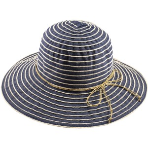 Workpower Damenstrohhut Maria, Camel, Gr. 57, mit blau-weißen Streifen und Schleife.