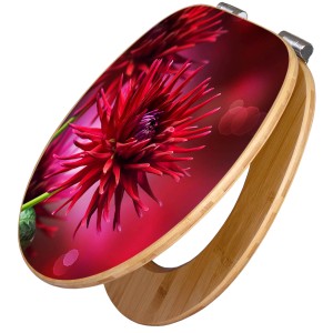 Banjado WC-Sitz aus Bambus mit roter Dahlie. Toilettendeckel mit Absenkautomatik.