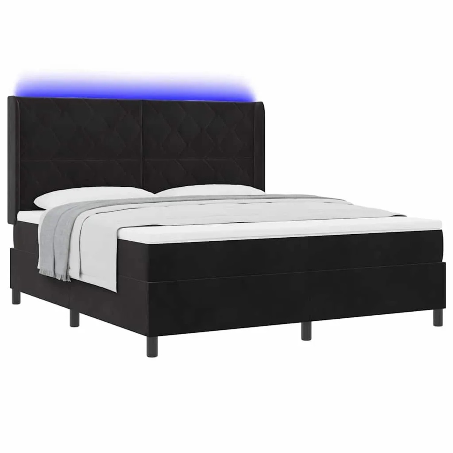 vidaXL Boxspringbett mit Matratze mit LED Schwarz 180 x 200 cm Samt 3343936