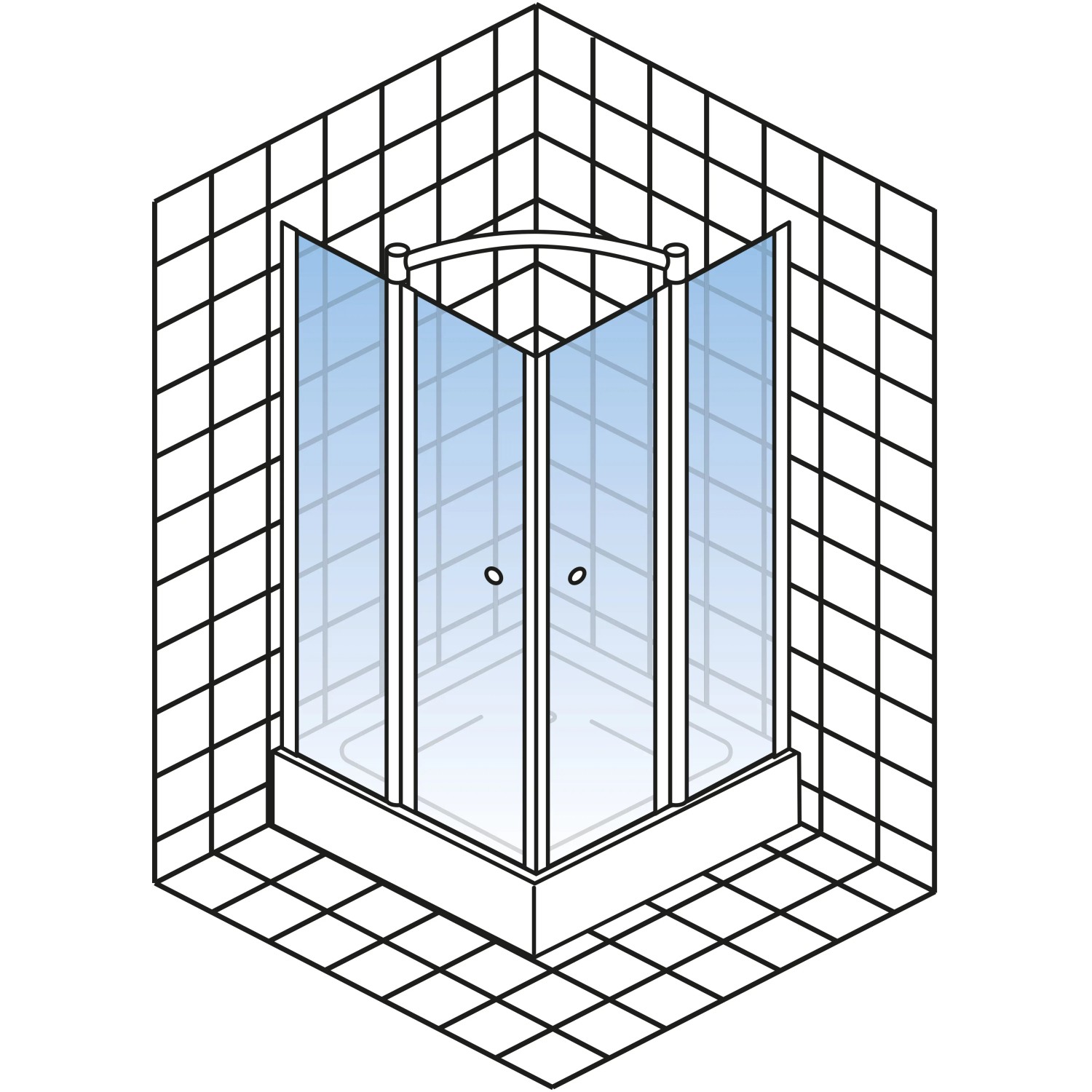 Schulte Eckeinstieg mit Drehfalttür, Echtglas, Chrom-Optik, 90x90 cm. Eckdusche mit platzsparender Tür.