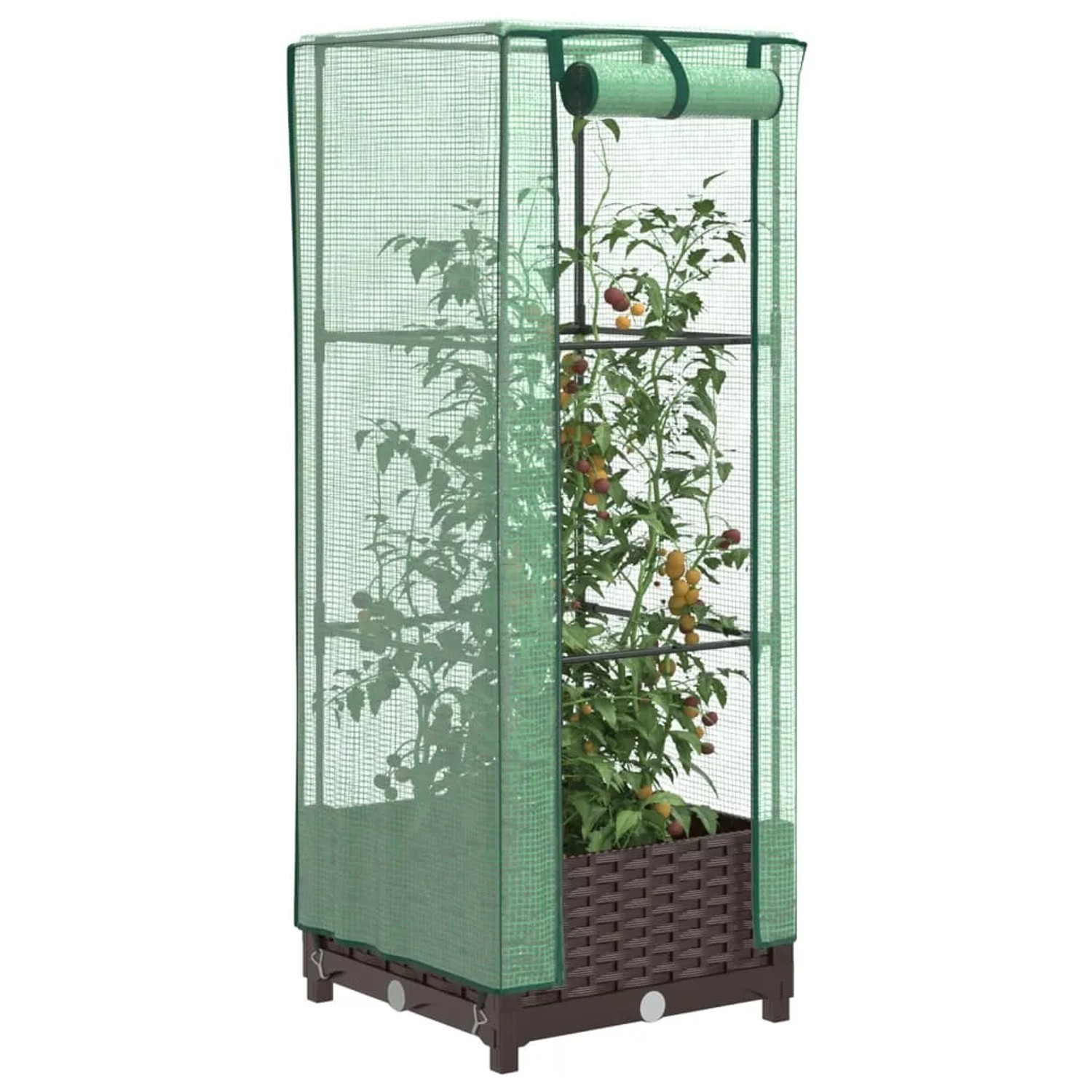 vidaXL Hochbeet mit Gewächshaus-Aufsatz in Rattan-Optik, 40x40x123 cm. Ideal für Garten, Balkon und Terrasse.