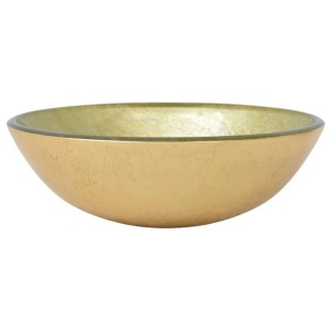 Goldenes vidaXL Waschbecken aus Hartglas, 42 cm Durchmesser. Elegantes Aufsatzwaschbecken für Bad und WC.