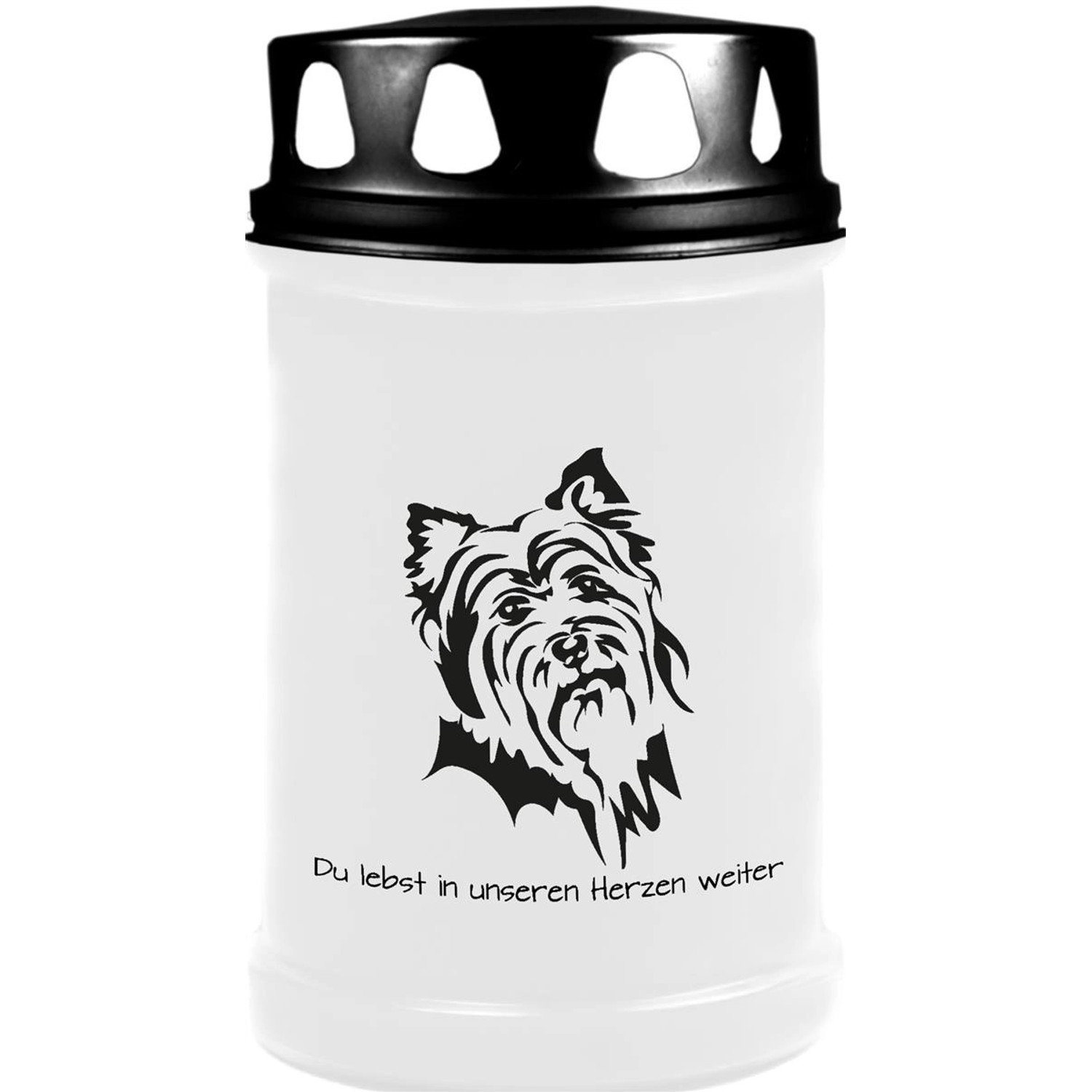 HS Candle Grabkerze Weiß 48h Deckel Schwarz Terrier günstig online kaufen